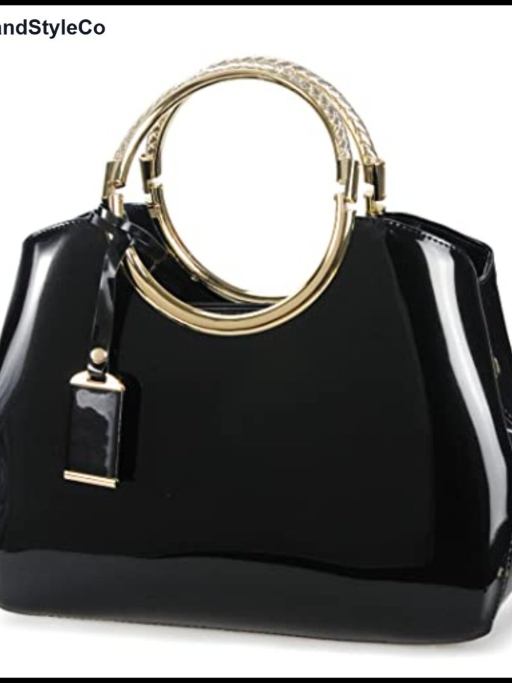 HOXIS PU Patent Leather Satchel Structured Shoulder Handbag Removable Strap